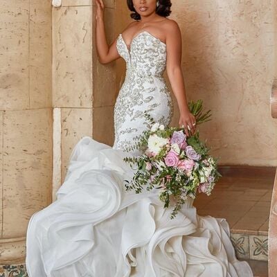 Elegant wedding dress, mermaid beading crystals tiered african girls bridal dress bridal gown - Thumbnail 1