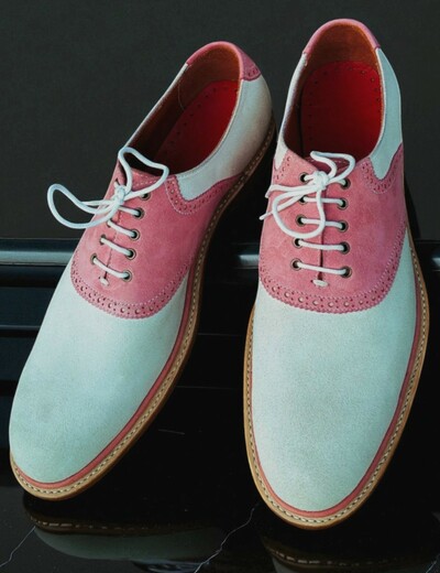 Crafted Leather Classic Genuine Suede Leather Saddle Golf Lace up Dress Shoes
