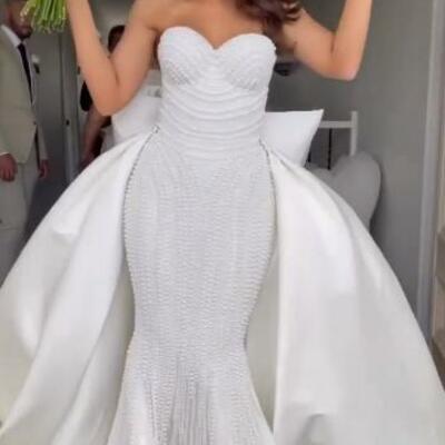 Elegant wedding dress, mermaid pearls bridal dress bridal gown - Thumbnail 1