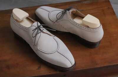 Men’s Artisan Split Toe Derbies Cream Leather Handmade Shoes
