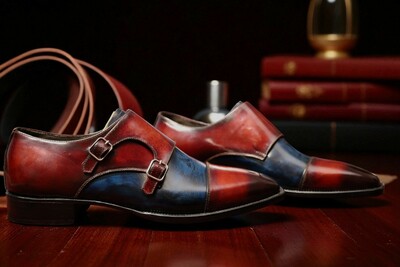 Crafted Leather Classic Brown Blue Patina Leather Dress Shoes