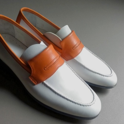 Crafted leather men classic white leather moccasin loafers dress shoes - Thumbnail 3