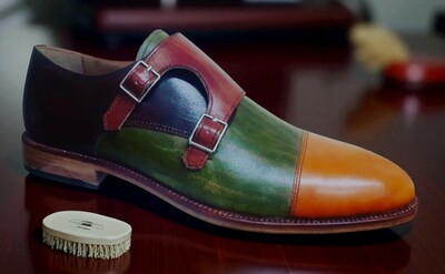 Crafted Leather Classic Multi Color Leather Double Monk Dress Shoes
