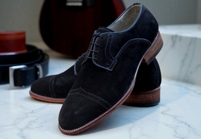 Crafted Leather Handmade Classic Black Suede Leather Oxford Lace up Dress Shoes