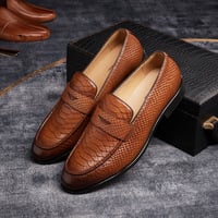 Gentleman's loafers leather shoes wedding dinner formal shoes 2 colors - Thumbnail 1