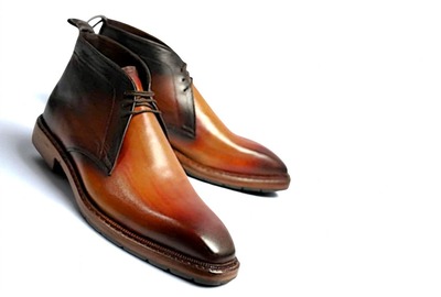 Crafted Leather Men Classic Brown Patina Leather Chukka Boot