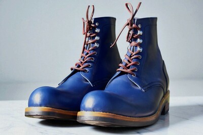 Crafted Leather Men Classic Blue Leather Ankle High Boot