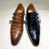 Men's embossed trendy three-buckle leather shoes 2 colors - Thumbnail 4