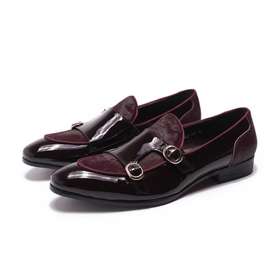 Men's loafers party formal patent leather double buckle monk shoes 2 colors - Thumbnail 5