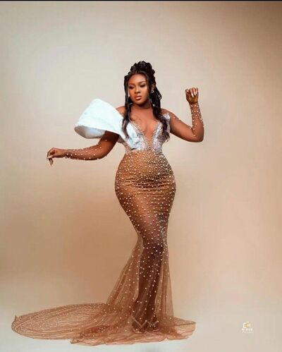 Brown Mermaid Beading Crystals Afrcian Girls Prom Dresses Evening Gowns Formal Party Gowns