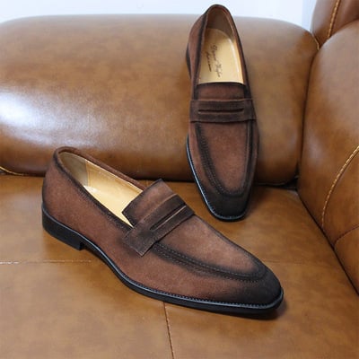 Men's genuine leather casual shoes suede slip-on loafers 2 colors - Thumbnail 4