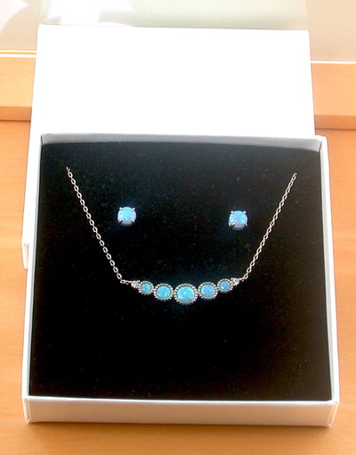 BOXED GIFT SET/Sterling Silver Blue Opal Necklace/Blue Opal Jewellery/Opal Jewelry/Gemstone Necklace/October Birthstone/October Birthday/Necklace/UK