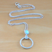 BOXED GIFT SET/Sterling Silver Blue Opal Pendant & Chain/Blue Opal Necklace/Blue Opal Jewellery/Blue Opal Jewelry/Opal & Cz Necklace/Opal Earrings/UK - Thumbnail 1