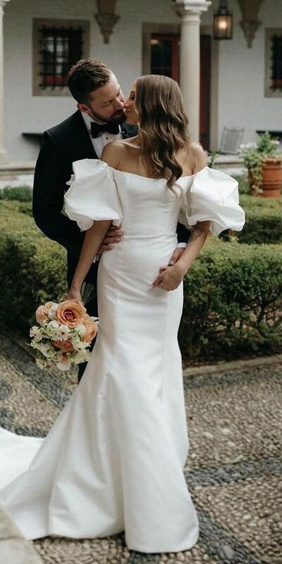 Sexy Wedding Dress, Mermaid Short Sleeve Beach Boho Bridal Dress Bridal Gown