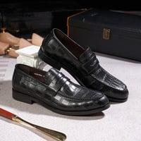 Men's genuine leather stone embossed loafers 2 colors - Thumbnail 3