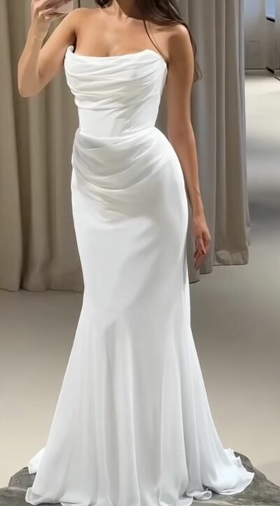Sexy Wedding Dress, Mermaid Satin Beach Boho Bridal Dress Bridal Gown