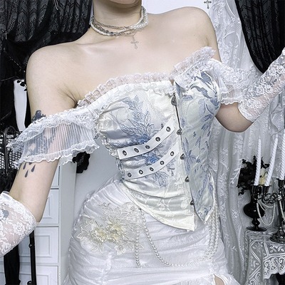 Vintage Floral Print Lace Ruffle Top