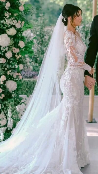 Elegant Wedding Dress, Mermaid Long Sleeve Lace Appliques Bridal Dress Bridal Gown