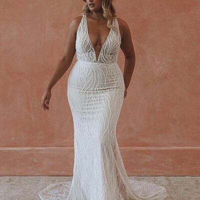 Elegant wedding dress, mermaid sequins lace plus size bridal dress bridal gown - Thumbnail 1