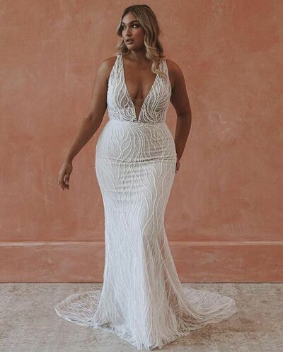 Elegant Wedding Dress, Mermaid Sequins Lace Plus Size Bridal Dress Bridal Gown