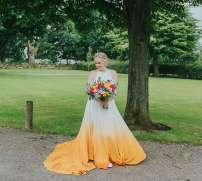A Line Chiffon Ombre Orange Wedding Dresses Bridal Gowns