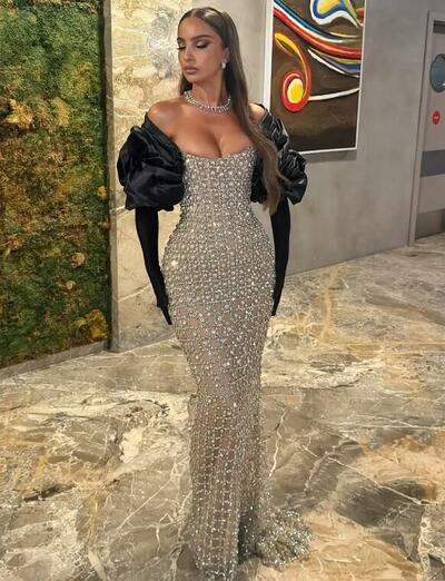 Luxury Sparkly Sexy Black Girl Prom Dresses Long Sleeves Strapless Beaded Diamonds Mermaid Women Evening Dress Customized