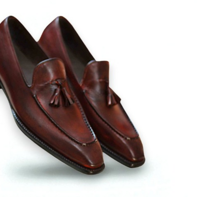 Crafted leather classic brown patina leather tassel loafers dress shoes - Thumbnail 3