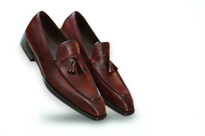 Crafted Leather Classic Brown Patina Leather Tassel Loafers Dress Shoes