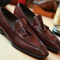 Crafted Leather Classic Brown Patina Leather Tassel Loafers Dress Shoes - Thumbnail 2
