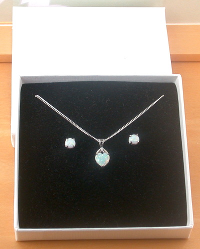 BOXED GIFT SET/Sterling Silver White Opal Heart Pendant & Chain/Opal Heart Necklace UK/Opal Jewellery/Opal Jewelry/October Birthstone