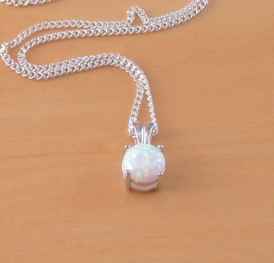 Sterling Silver White Opal Solitaire Pendant & Chain/Silver Opal Necklace UK/Opal Jewellery/Opal Jewelry/October Birthstone