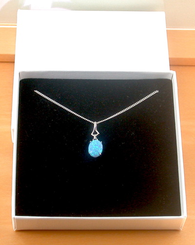 BOXED GIFT/925 Blue Opal Pendant & 18" Silver Chain/Blue Opal Necklace/Blue Opal Jewelry/Opal Jewellery/Opal Jewelery/October Birthstone/UK