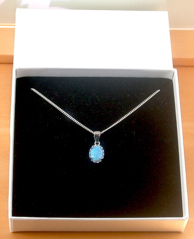 BOXED GIFT/Sterling Silver Blue Opal Pendant & Chain/Blue Opal Necklace/Opal Necklace/Opal Jewellery/Opal Jewelry/UK