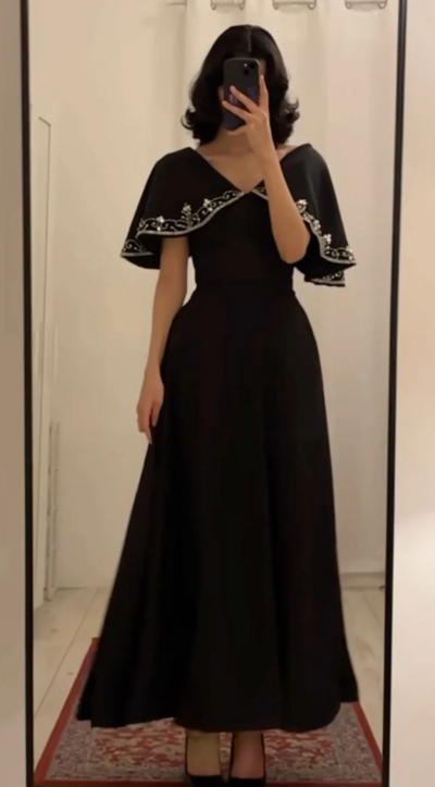 A line Black Long Prom Dress For Party