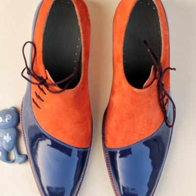 Crafted leather classic blue patent suede leather lace up dress shoes - Thumbnail 1