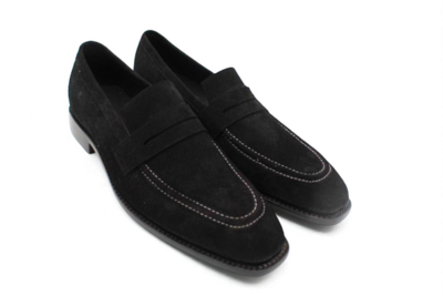 Crafted Leather Classic Black Suede Leather Moccasin Loafers Dress Shoes