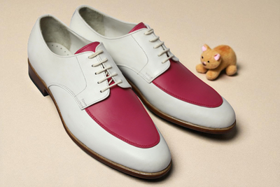 Crafted Leather Handmade Classic Pink White Leather Lace up Oxfords Dress Shoes