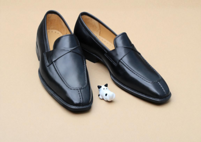 Crafted Leather Handmade Men Black Leather Moccasin Loafers Shoes