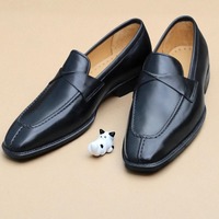 Crafted Leather Handmade Men Black Leather Moccasin Loafers Shoes - Thumbnail 1