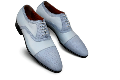 Crafted Leather Classic Gray Calf Gray Crocodile/Alligator Leather Lace up Dress Shoes