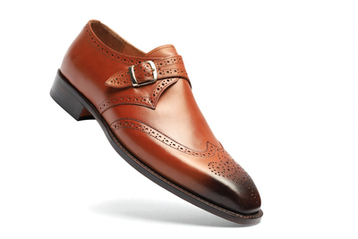 Crafted Leather Handmade Classic Brown Leather Monk Strap Dress Shoes