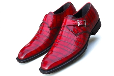 Crafted Leather Classic Red Crocodile/Alligator Leather Dress Shoes