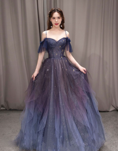 Off Shoulder Purple Sweetheart Floor Length Prom Dress