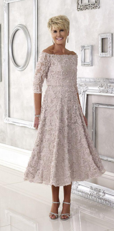 Vintage Tea-length Lace Blush Pink Mother of Bride Dress Evening Dress
