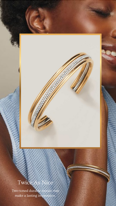 Stainless Steel Luxe Two-Tone CZ Orbit Cuff Bracelet - FINAL SALE