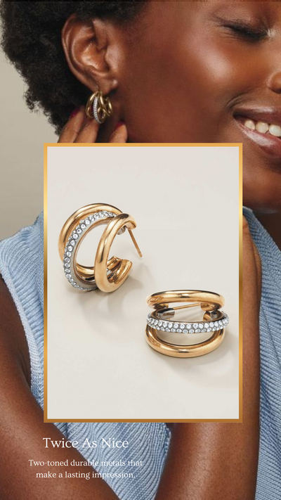 Stainless Steel Luxe Two-Tone CZ Orbit Earrings - FINAL SALE