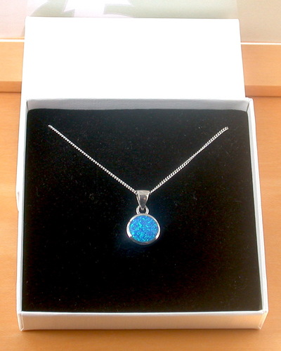 BOXED GIFT/Sterling Silver Blue Opal Pendant & 18' Chain/Blue Opal Necklace/Blue Opal Jewellery/Blue Opal Jewelry/October Birthstone/UK