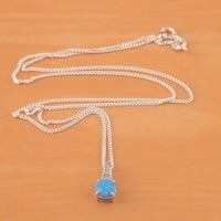 BOXED GIFT/ Sterling Silver Blue Opal & Cz Pendant & Chain/Blue Opal Necklace/Opal Jewellery/Opal Jewelry/UK - Thumbnail 2