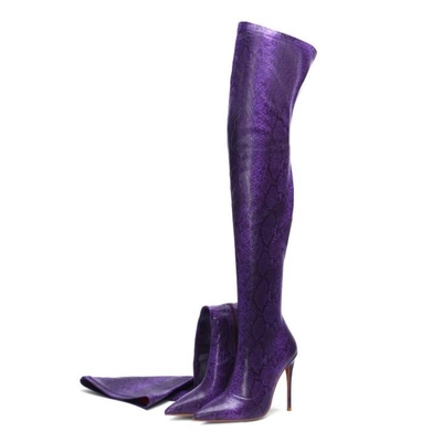 Pointed python pattern stiletto heel thigh boots performance boots 47 large size custom boots - Thumbnail 1