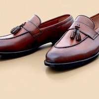 Crafted Leather Classic Brown Leather Tassel Loafers Dress Shoes - Thumbnail 4